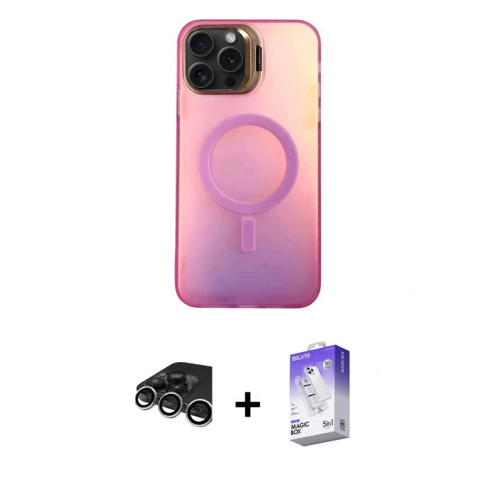 MARSİLYAN™- iPhone 15 Pro Max Kılıf Doruk Klasik Prime - Siyah Bilvis 5in1 3D Magic Cam Ekran Koruyucu + Raze Metal Kamera Lens - GS