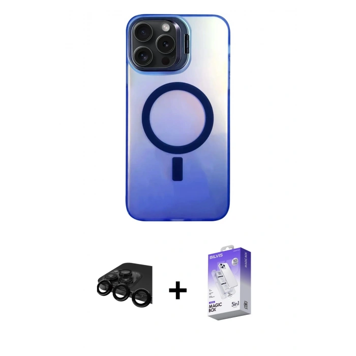 MARSİLYAN™- iPhone 15 Pro Max Kılıf Doruk Klasik Prime - Siyah Bilvis 5in1 3D Magic Cam Ekran Koruyucu + Raze Metal Kamera Lens - SH