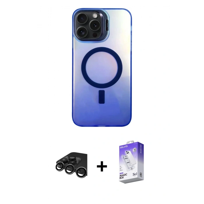 MARSİLYAN™- iPhone 15 Pro Max Kılıf Doruk Klasik Prime - Siyah Bilvis 5in1 3D Magic Cam Ekran Koruyucu + Raze Metal Kamera Lens - TMGI