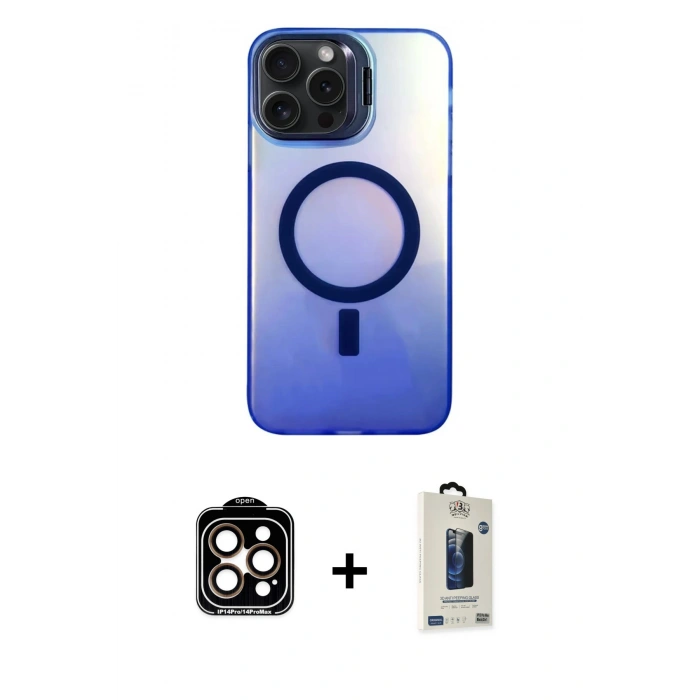 MARSİLYAN™- iPhone 15 Pro Max Kılıf Doruk Klasik Prime - Siyah Bilvis Hayalet Cam Ekran Koruyucu + PVD Metal Kamera Lens - TU
