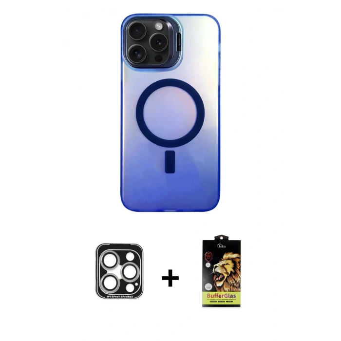 MARSİLYAN™- iPhone 15 Pro Max Kılıf Doruk Klasik Prime - Siyah Buffer Cam Ekran Koruyucu + PVD Metal Kamera Lens - GS