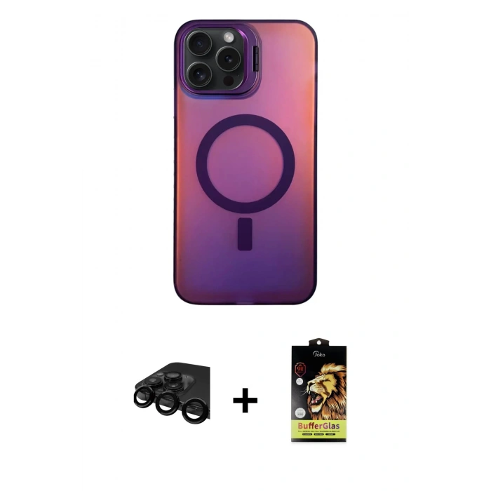 MARSİLYAN™- iPhone 15 Pro Max Kılıf Doruk Klasik Prime - Siyah Buffer Cam Ekran Koruyucu + Raze Metal Kamera Lens - SH