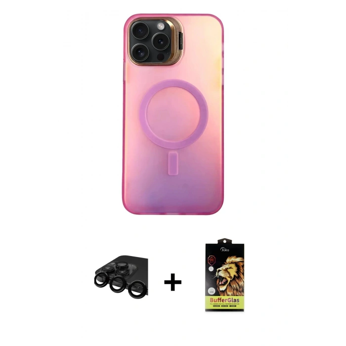 MARSİLYAN™- iPhone 15 Pro Max Kılıf Doruk Klasik Prime - Siyah Buffer Cam Ekran Koruyucu + Raze Metal Kamera Lens - SH