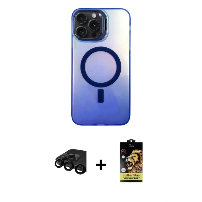 MARSİLYAN™- iPhone 15 Pro Max Kılıf Doruk Klasik Prime - Siyah Buffer Cam Ekran Koruyucu + Raze Metal Kamera Lens - SH