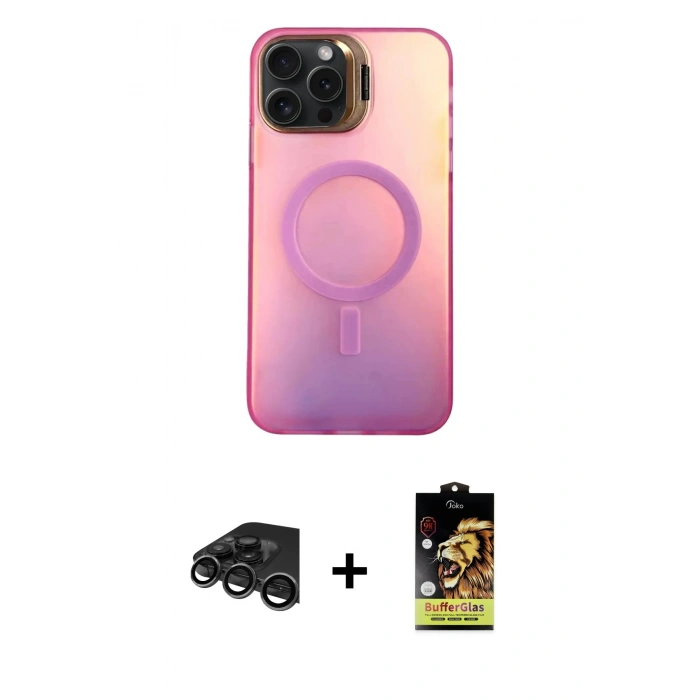 MARSİLYAN™- iPhone 15 Pro Max Kılıf Doruk Klasik Prime - Siyah Buffer Cam Ekran Koruyucu + Raze Metal Kamera Lens - TMGI