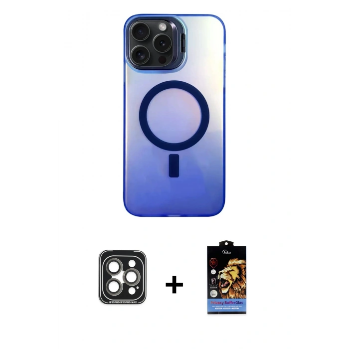 MARSİLYAN™- iPhone 15 Pro Max Kılıf Doruk Klasik Prime - Siyah Buffer Hayalet Cam Ekran Koruyucu + PVD Metal Kamera Lens - GI