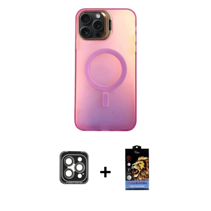 MARSİLYAN™- iPhone 15 Pro Max Kılıf Doruk Klasik Prime - Siyah Buffer Hayalet Cam Ekran Koruyucu + PVD Metal Kamera Lens - GI