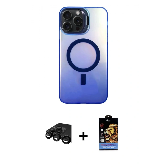 MARSİLYAN™- iPhone 15 Pro Max Kılıf Doruk Klasik Prime - Siyah Buffer Hayalet Cam Ekran Koruyucu + Raze Metal Kamera Lens - SH