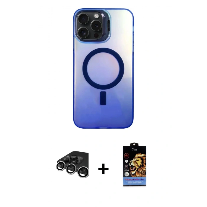 MARSİLYAN™- iPhone 15 Pro Max Kılıf Doruk Klasik Prime - Siyah Buffer Hayalet Cam Ekran Koruyucu + Raze Metal Kamera Lens - GS