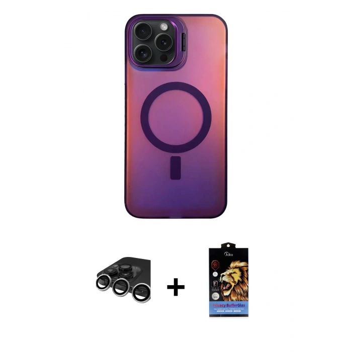 MARSİLYAN™- iPhone 15 Pro Max Kılıf Doruk Klasik Prime - Siyah Buffer Hayalet Cam Ekran Koruyucu + Raze Metal Kamera Lens - GS