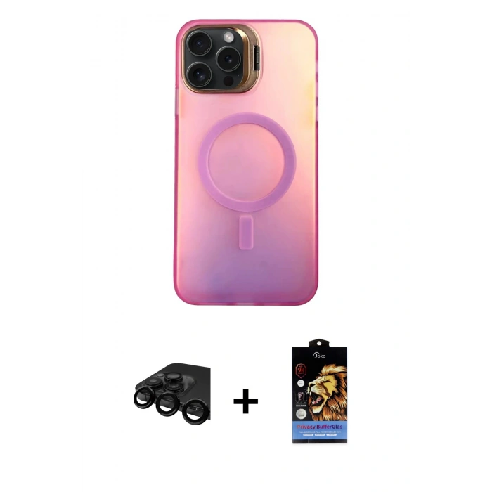 MARSİLYAN™- iPhone 15 Pro Max Kılıf Doruk Klasik Prime - Siyah Buffer Hayalet Cam Ekran Koruyucu + Raze Metal Kamera Lens - SH