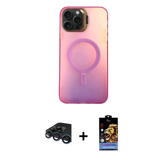 MARSİLYAN™- iPhone 15 Pro Max Kılıf Doruk Klasik Prime - Siyah Buffer Hayalet Cam Ekran Koruyucu + Raze Metal Kamera Lens - LT