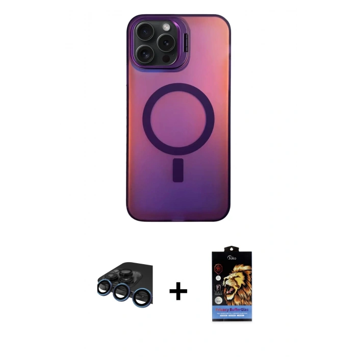 MARSİLYAN™- iPhone 15 Pro Max Kılıf Doruk Klasik Prime - Siyah Buffer Hayalet Cam Ekran Koruyucu + Raze Metal Kamera Lens - LT