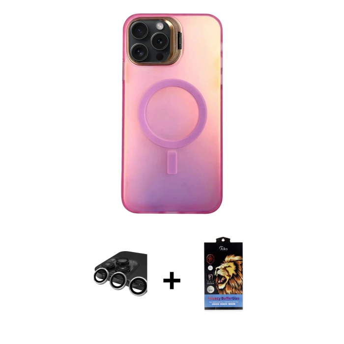 MARSİLYAN™- iPhone 15 Pro Max Kılıf Doruk Klasik Prime - Siyah Buffer Hayalet Cam Ekran Koruyucu + Raze Metal Kamera Lens - GS