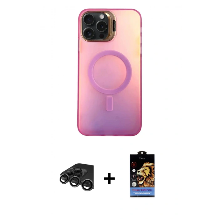 MARSİLYAN™- iPhone 15 Pro Max Kılıf Doruk Klasik Prime - Siyah Buffer Hayalet Cam Ekran Koruyucu + Raze Metal Kamera Lens - TMGI