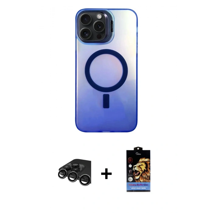 MARSİLYAN™- iPhone 15 Pro Max Kılıf Doruk Klasik Prime - Siyah Buffer Hayalet Cam Ekran Koruyucu + Raze Metal Kamera Lens - TMGI