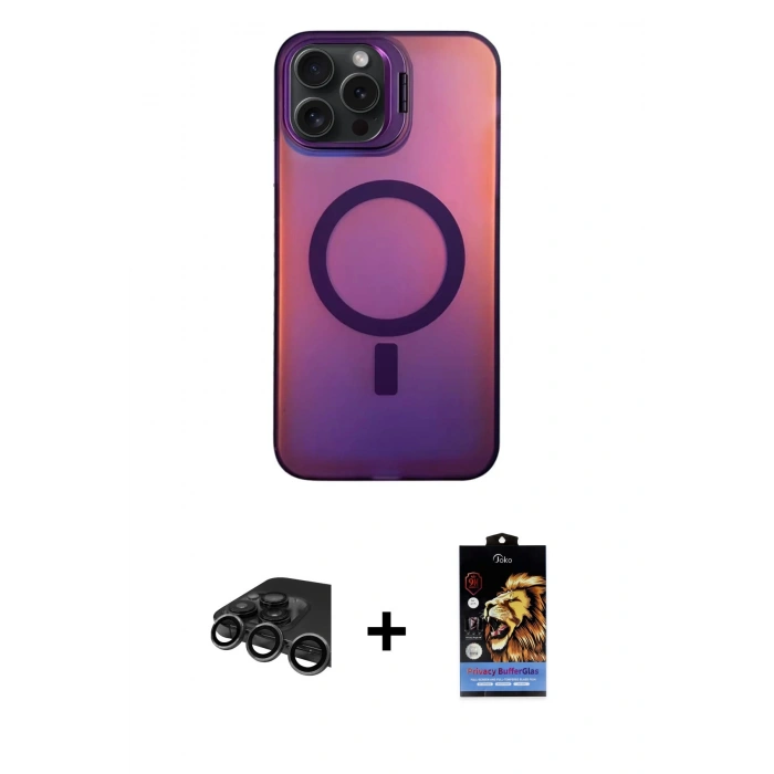 MARSİLYAN™- iPhone 15 Pro Max Kılıf Doruk Klasik Prime - Siyah Buffer Hayalet Cam Ekran Koruyucu + Raze Metal Kamera Lens - TMGI