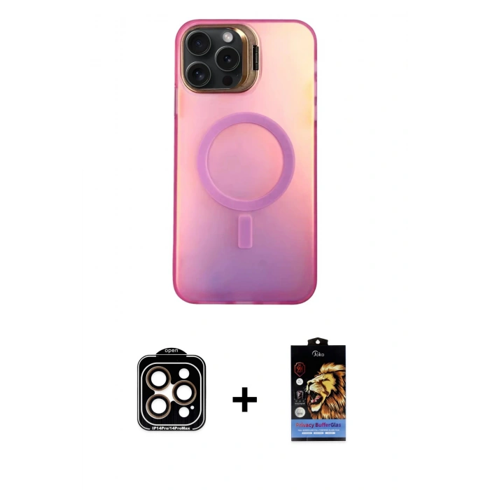 MARSİLYAN™- iPhone 15 Pro Max Kılıf Doruk Klasik Prime - Siyah Buffer Hayalet Cam Ekran Koruyucu + Turuncu PVD Metal Kamera Lens