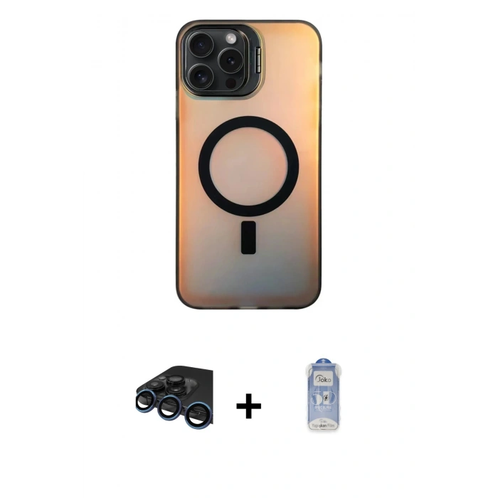 MARSİLYAN™- iPhone 15 Pro Max Kılıf Doruk Klasik Prime - Siyah Joko Magic 5D Cam + Raze Metal Kamera Lens - LT