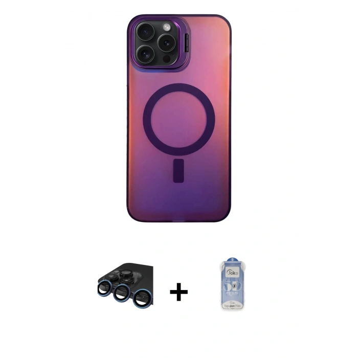 MARSİLYAN™- iPhone 15 Pro Max Kılıf Doruk Klasik Prime - Siyah Joko Magic 5D Cam + Raze Metal Kamera Lens - LT