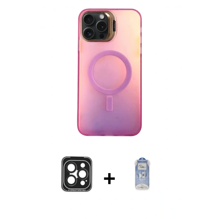 MARSİLYAN™- iPhone 15 Pro Max Kılıf Doruk Klasik Prime - Siyah Joko Magic 5D Cam + PVD Metal Kamera Lens - SH