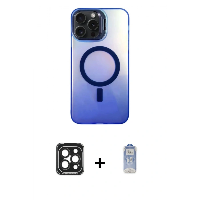 MARSİLYAN™- iPhone 15 Pro Max Kılıf Doruk Klasik Prime - Siyah Joko Magic 5D Cam + PVD Metal Kamera Lens - SH