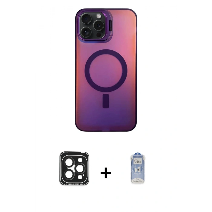 MARSİLYAN™- iPhone 15 Pro Max Kılıf Doruk Klasik Prime - Siyah Joko Magic 5D Cam + PVD Metal Kamera Lens - SH