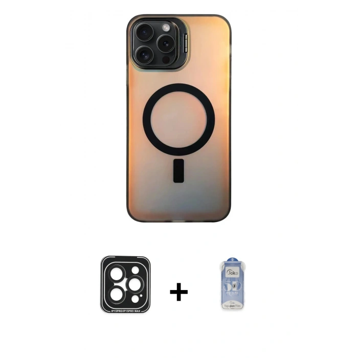 MARSİLYAN™- iPhone 15 Pro Max Kılıf Doruk Klasik Prime - Siyah Joko Magic 5D Cam + PVD Metal Kamera Lens - SH