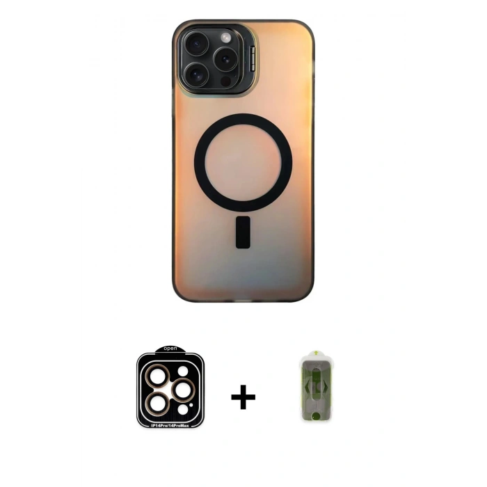 MARSİLYAN™- iPhone 15 Pro Max Kılıf Doruk Klasik Prime - Siyah Joko Magic 5D Hayalet Cam + PVD Metal Kamera Lens - TU