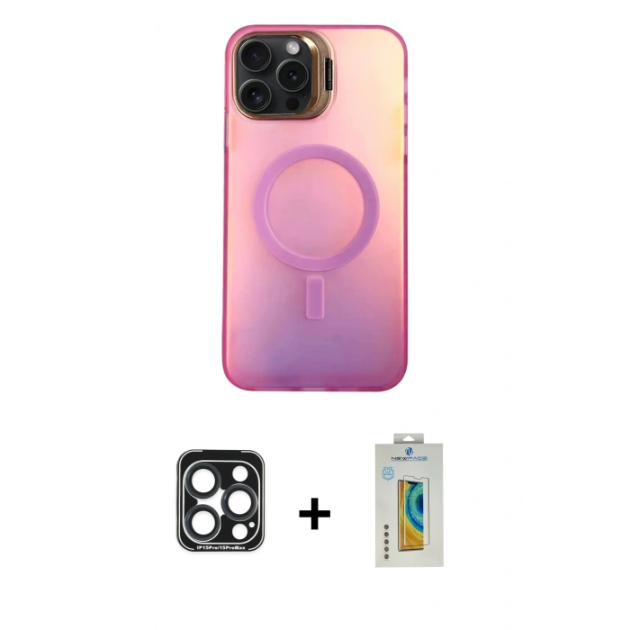 MARSİLYAN™- iPhone 15 Pro Max Kılıf Doruk Klasik Prime - Siyah Polymer Nano Ekran Koruyucu + PVD Metal Kamera Lens - LT
