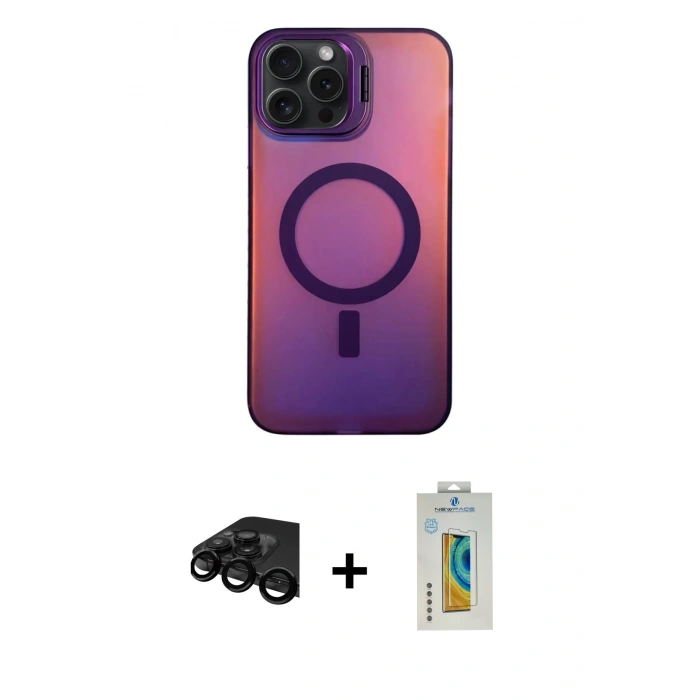 MARSİLYAN™- iPhone 15 Pro Max Kılıf Doruk Klasik Prime - Siyah Polymer Nano Ekran Koruyucu + Raze Metal Kamera Lens - SH