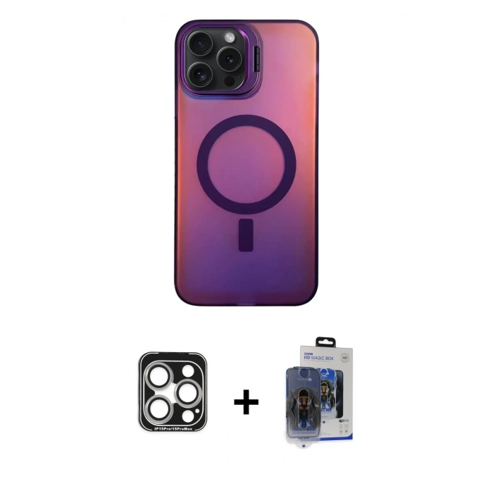 MARSİLYAN™- iPhone 15 Pro Max Kılıf Doruk Klasik Prime - Siyah Vanessa Magic Cam + PVD Metal Kamera Lens - GS