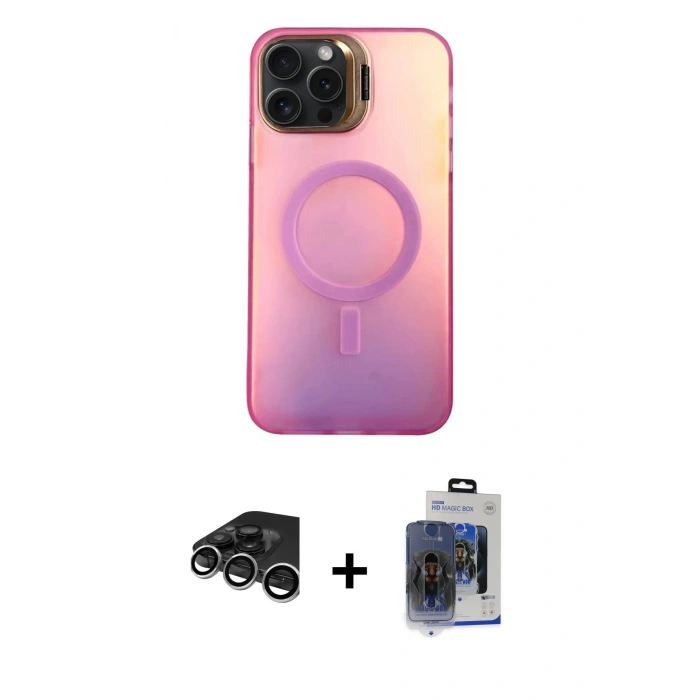 MARSİLYAN™- iPhone 15 Pro Max Kılıf Doruk Klasik Prime - Siyah Vanessa Magic Cam + Raze Metal Kamera Lens - GS