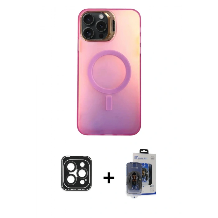 MARSİLYAN™- iPhone 15 Pro Max Kılıf Doruk Klasik Prime - Siyah Vanessa Magic Cam + PVD Metal Kamera Lens - SH