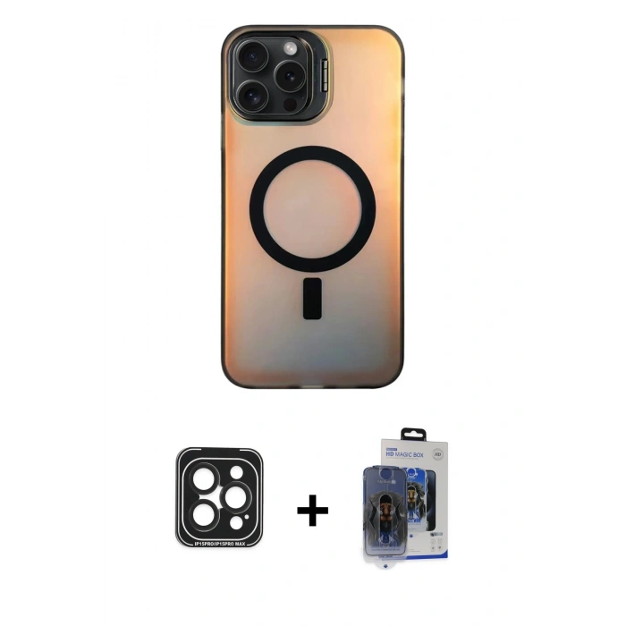 MARSİLYAN™- iPhone 15 Pro Max Kılıf Doruk Klasik Prime - Siyah Vanessa Magic Cam + PVD Metal Kamera Lens - SH