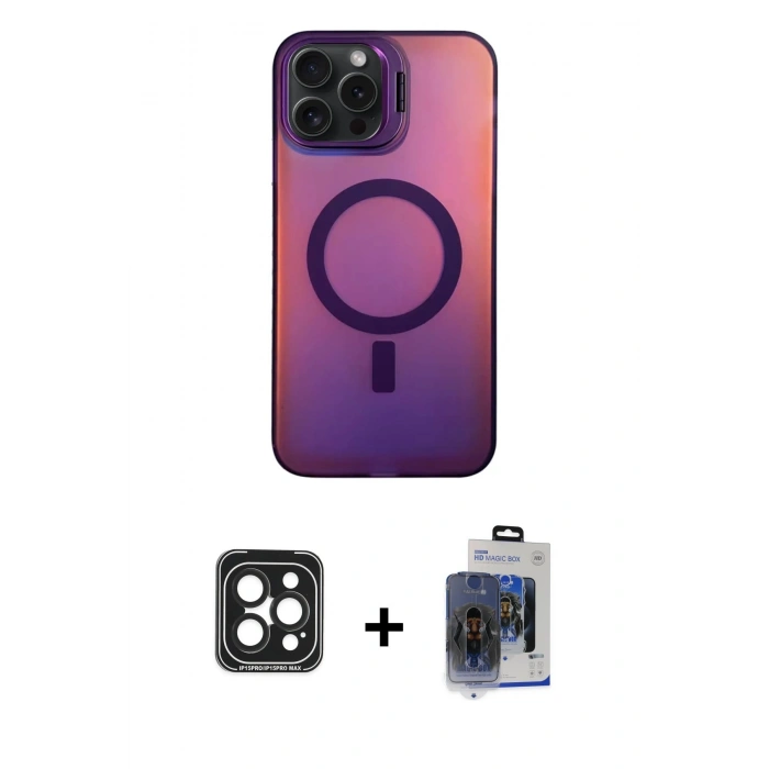 MARSİLYAN™- iPhone 15 Pro Max Kılıf Doruk Klasik Prime - Siyah Vanessa Magic Cam + PVD Metal Kamera Lens - SH