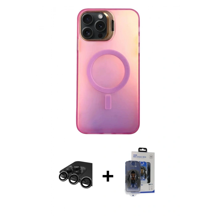MARSİLYAN™- iPhone 15 Pro Max Kılıf Doruk Klasik Prime - Siyah Vanessa Magic Cam + Raze Metal Kamera Lens - TMGI