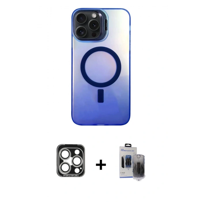 MARSİLYAN™- iPhone 15 Pro Max Kılıf Doruk Klasik Prime - Siyah Vanessa Magic Hayalet Cam + PVD Metal Kamera Lens - GS