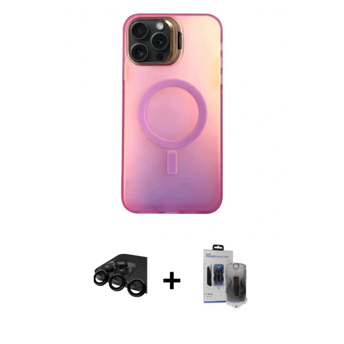 MARSİLYAN™- iPhone 15 Pro Max Kılıf Doruk Klasik Prime - Siyah Vanessa Magic Hayalet Cam + Raze Metal Kamera Lens - SH