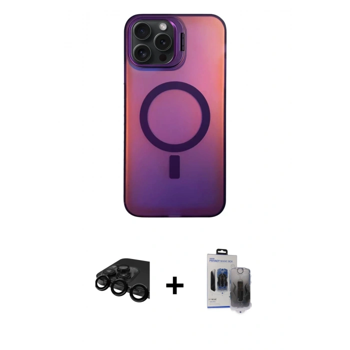 MARSİLYAN™- iPhone 15 Pro Max Kılıf Doruk Klasik Prime - Siyah Vanessa Magic Hayalet Cam + Raze Metal Kamera Lens - SH