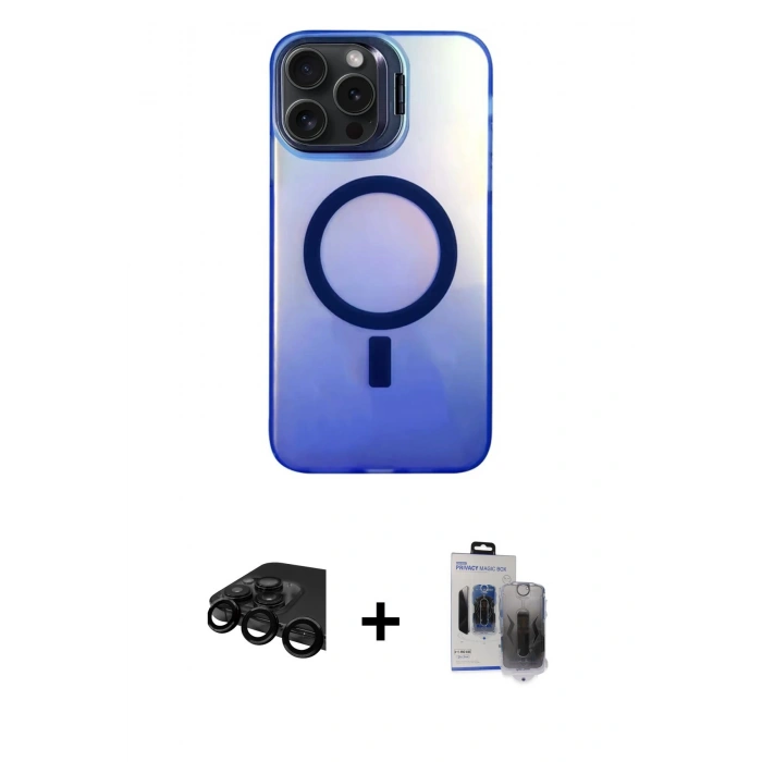 MARSİLYAN™- iPhone 15 Pro Max Kılıf Doruk Klasik Prime - Siyah Vanessa Magic Hayalet Cam + Raze Metal Kamera Lens - SH
