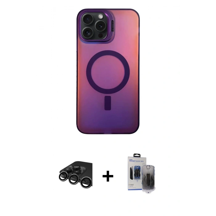 MARSİLYAN™- iPhone 15 Pro Max Kılıf Doruk Klasik Prime - Siyah Vanessa Magic Hayalet Cam + Raze Metal Kamera Lens - TMGI