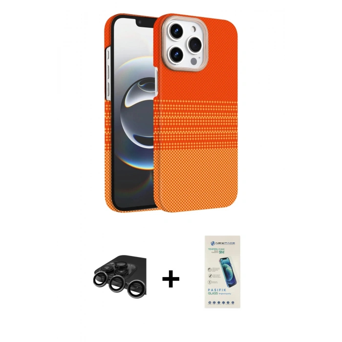 MARSİLYAN™- iPhone 15 Pro Max Kılıf Doruk Serisi - Şeffaf Pasifik Cam Ekran Koruyucu + Raze Metal Kamera Lens - TMGI