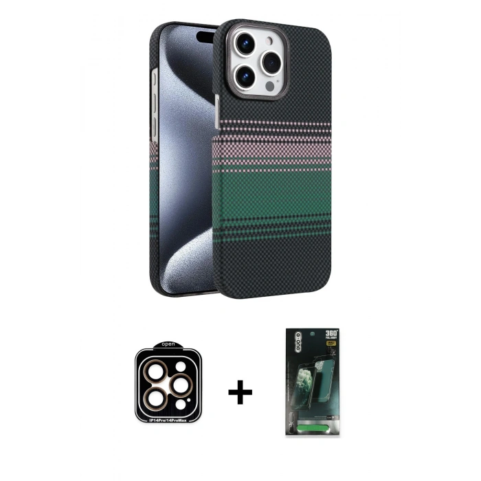 MARSİLYAN™- iPhone 15 Pro Max Kılıf Doruk Serisi - Siyah 360 Mat Full Body Arka Koruyucu + PVD Metal Kamera Lens - TU