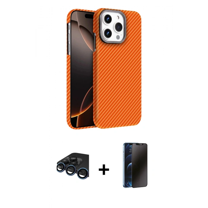 MARSİLYAN™- iPhone 15 Pro Max Kılıf Doruk Serisi - Siyah 3D Antistatik Hayalet Cam Ekran Koruyucu + Raze Metal Kamera Lens - LT