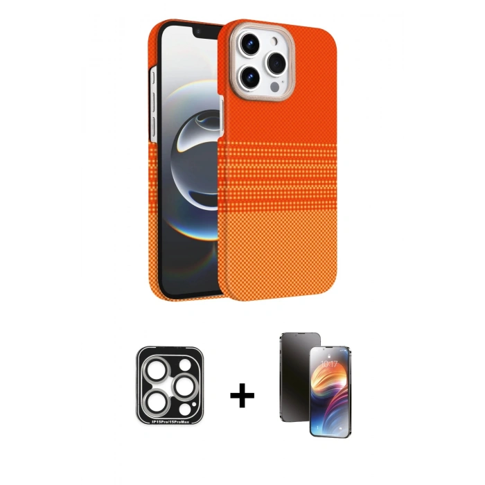 MARSİLYAN™- iPhone 15 Pro Max Kılıf Doruk Serisi - Siyah 3D Antistatik Mat Seramik Nano Ekran Koruyucu + PVD Metal Kamera Lens - GS