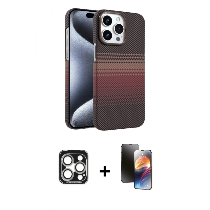 MARSİLYAN™- iPhone 15 Pro Max Kılıf Doruk Serisi - Siyah 3D Antistatik Mat Seramik Nano Ekran Koruyucu + PVD Metal Kamera Lens - GS