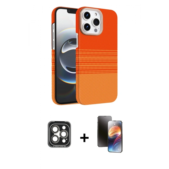 MARSİLYAN™- iPhone 15 Pro Max Kılıf Doruk Serisi - Siyah 3D Antistatik Mat Seramik Nano Ekran Koruyucu + PVD Metal Kamera Lens - GI