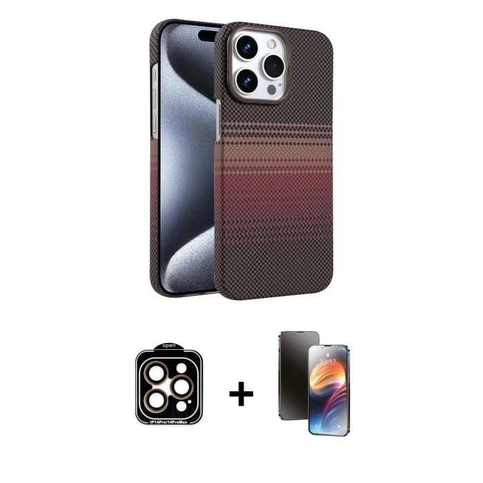 MARSİLYAN™- iPhone 15 Pro Max Kılıf Doruk Serisi - Siyah 3D Antistatik Mat Seramik Nano Ekran Koruyucu + PVD Metal Kamera Lens - TU