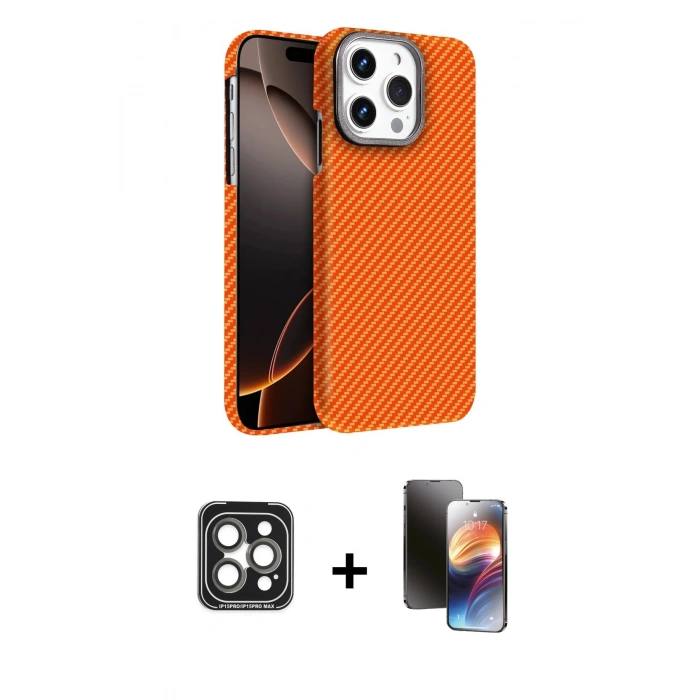 MARSİLYAN™- iPhone 15 Pro Max Kılıf Doruk Serisi - Siyah 3D Antistatik Mat Seramik Nano Ekran Koruyucu + PVD Metal Kamera Lens - GI